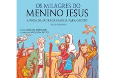 Trecho da capa da obra intitulada "Os Milagres do Menino Jesus – A Fuga da Sagrada Família para o Egito"