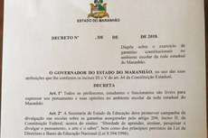O texto assegura a professores, estudantes e funcionários liberdade para expressar os próprios pensamentos na rede estadual do Maranhão