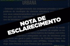 Menção ao Coletivo de Ciclistas Urbanos de João Pessoa causou revolta e nota de esclarecimento