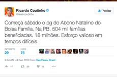 Governador fez anúncio em sua conta no microblog Twitter