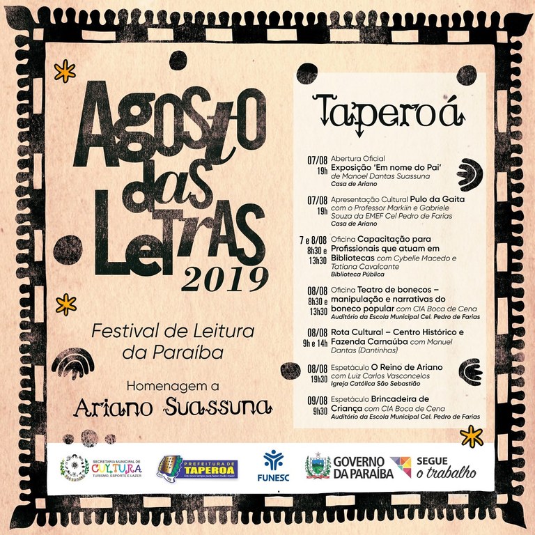 Programação do Agosto das Letras em Taperoá