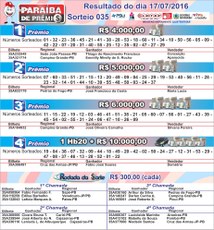 RESULTADO PARAÍBA DE PRÊMIOS 17/07/2016