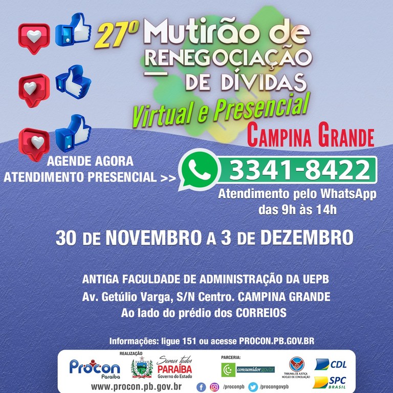 27º Mutirão de Renegociação de Dívidas promovido pelo Procon-PB acontece em Campina Grande