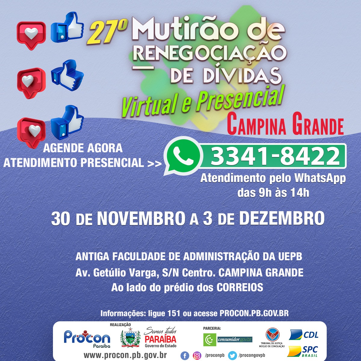 27º Mutirão de Renegociação de Dívidas promovido pelo Procon-PB acontece em Campina Grande