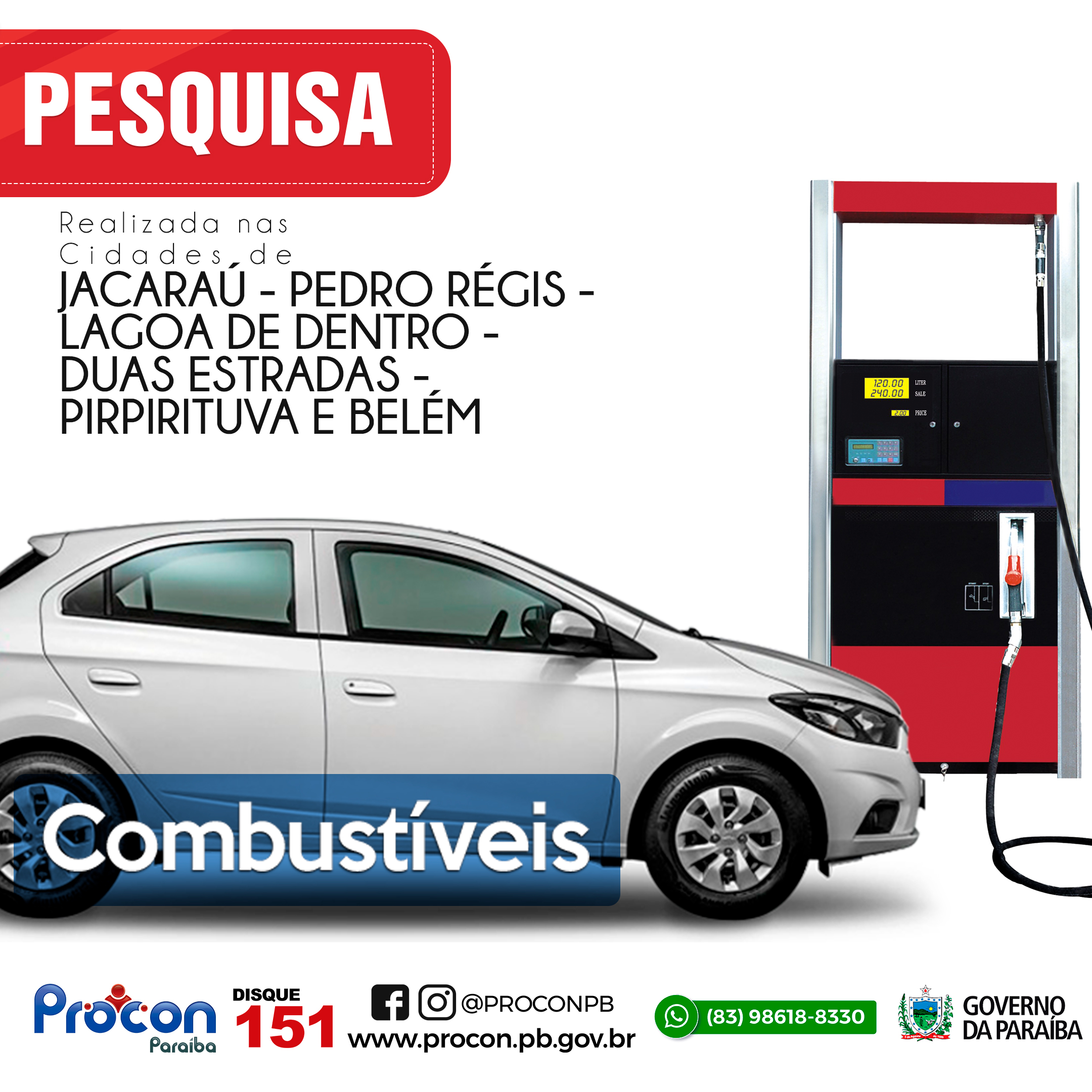 Gasolina comum esta custando R$ 6,25 nas cidades de Jacaraú e Belém-PB, mostra pesquisa do PROCON-PB
