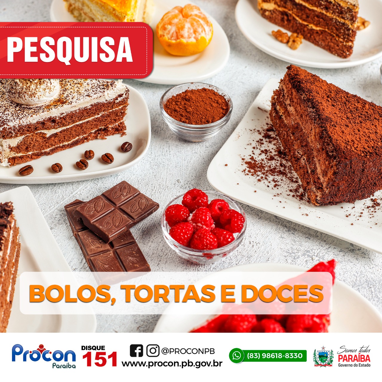 Procon Estadual da Paraíba realiza pesquisa de bolos, tortas e salgados e preço chega a R$ 200,00