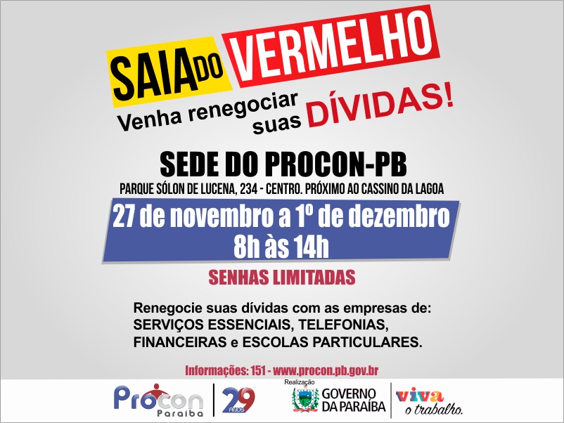Procon-PB vai realizar 1ª semana de mutirão de renegociação de dívida a partir de segunda, 27